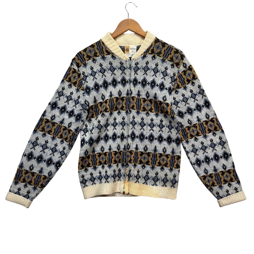 Vintage Penneys Towncraft Virgin Wool Sweater Cardigan Zip Up Talon 50s 60s sz S
